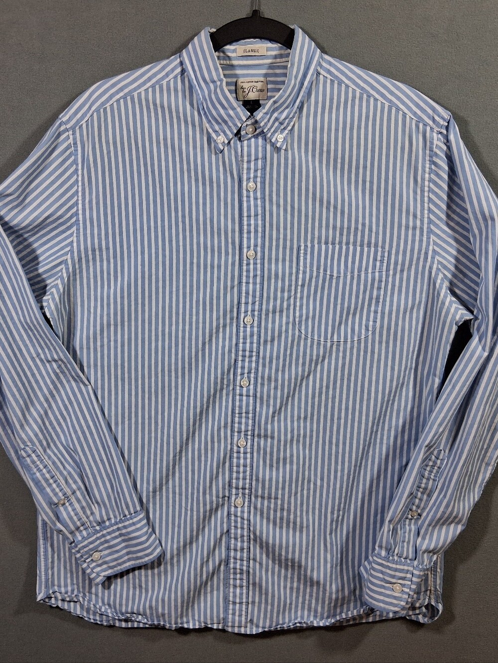 Mens Large J. Crew Classic Button-Down Blue/White Stripe Preppy Office
